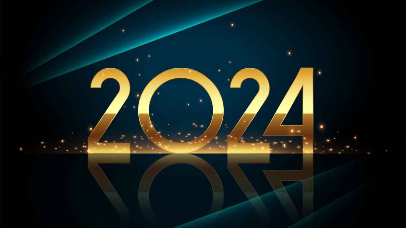 2024 golden text shiny background for new year event vector